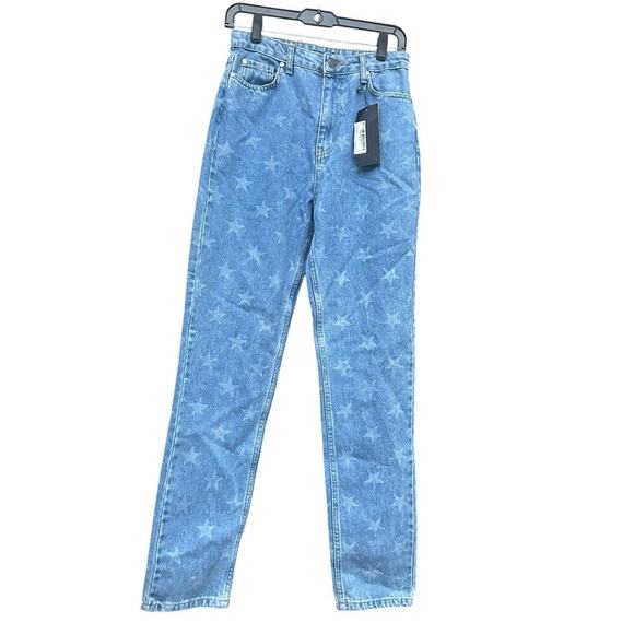 Nasty Gal Womens High Waisted Mom Jeans Size 6 light Wash Blue Denim Star Print - Picture 2 of 7
